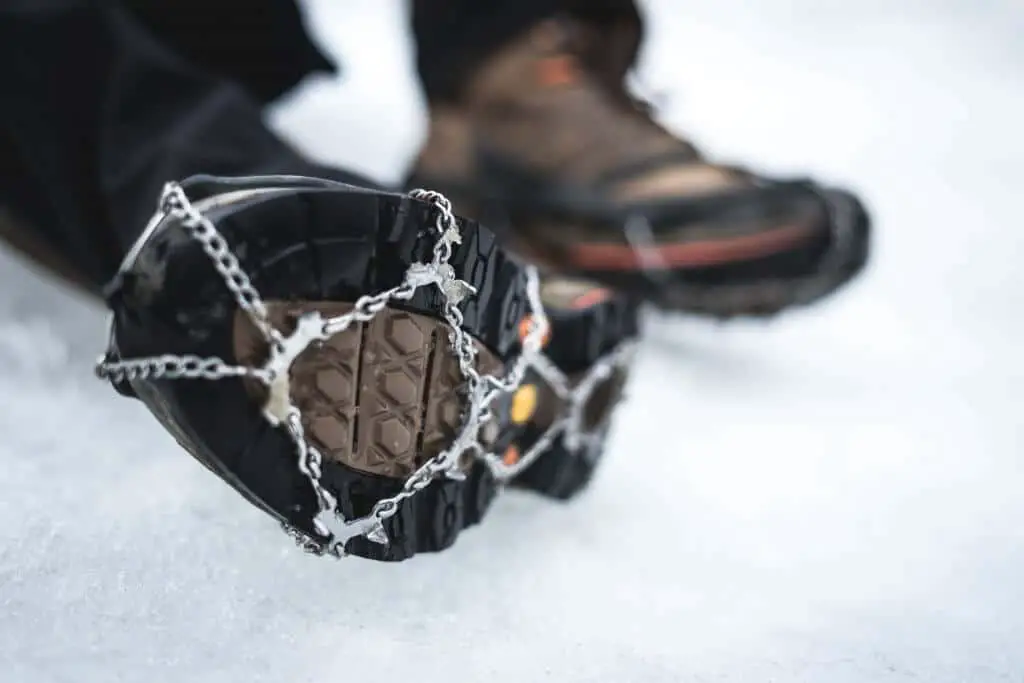 Some of the best ice cleats attached to boots