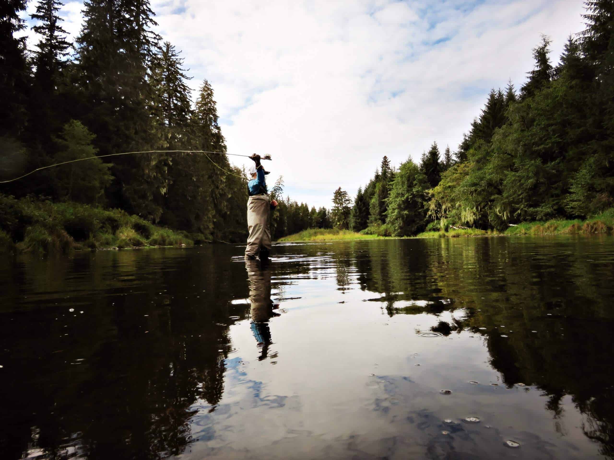 Man fly fishing in a river