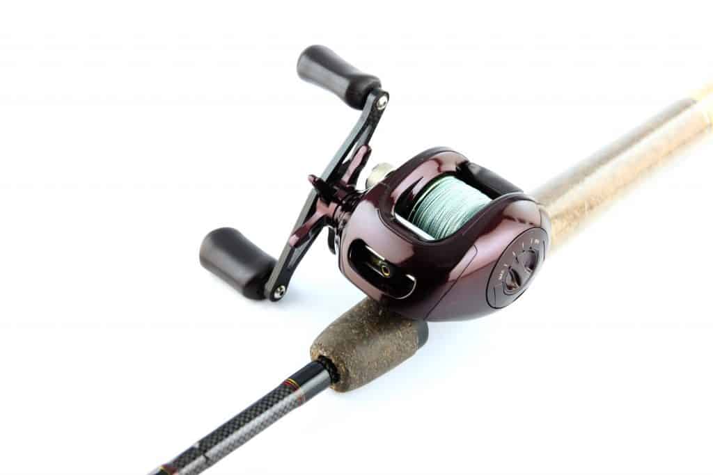 One of the best baitcaster reels under 100 on display in front of a white background