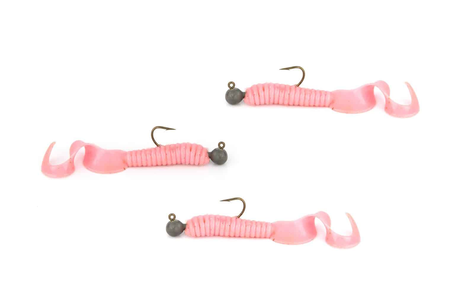 Three pink plastic worms