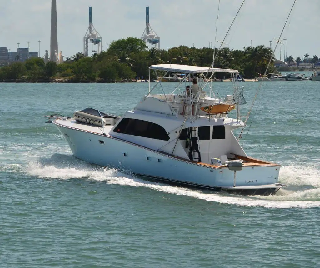 A sport fishing boat on the water in the US.