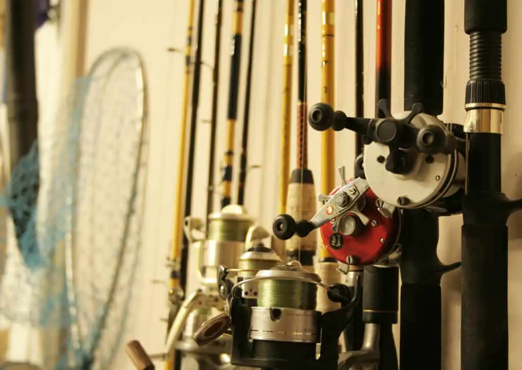 Fishing rods on holder in garage showcasing one of the best fishing rod racks