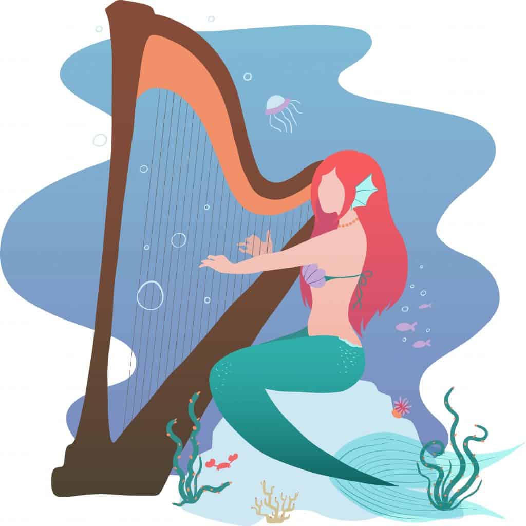 a mermaid playing the harp