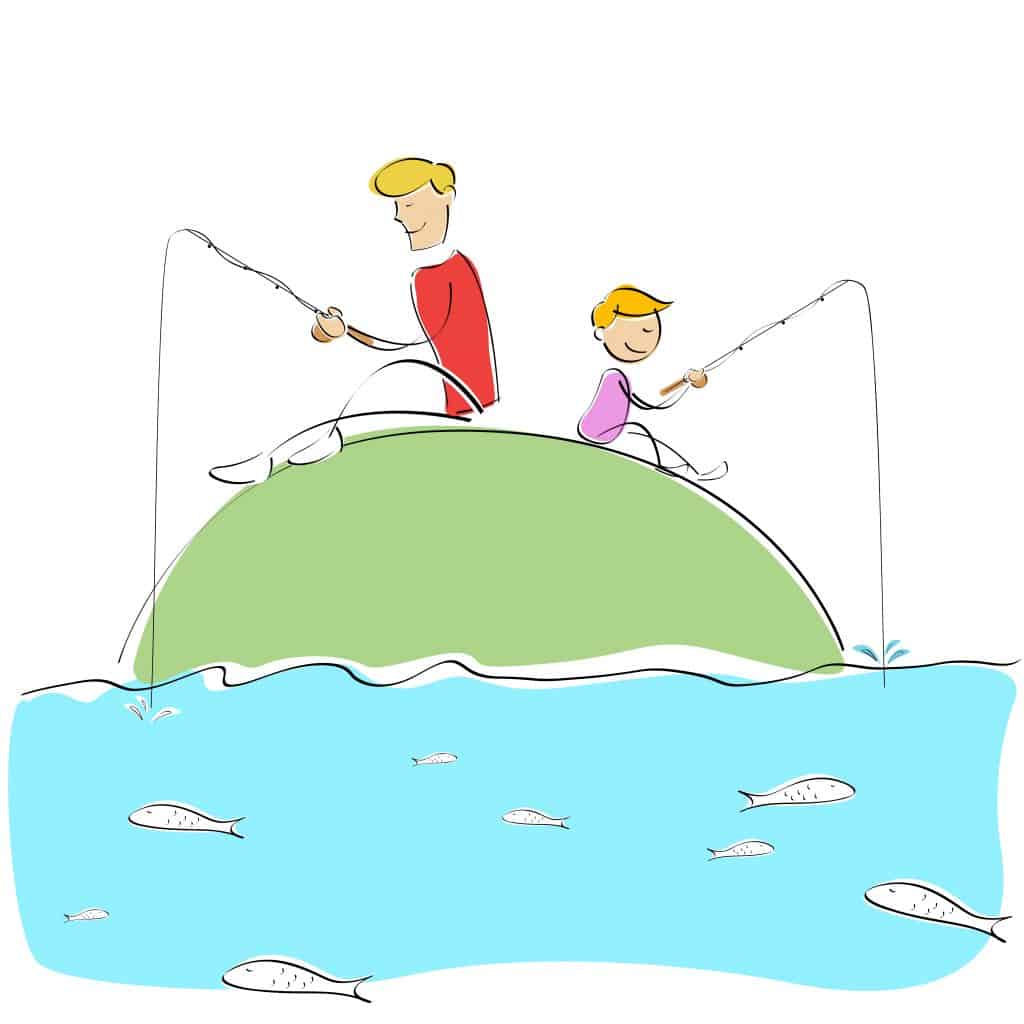 illustration of father and son fishing together