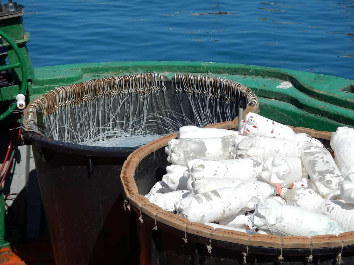 longline fishing lines on a boat in a container